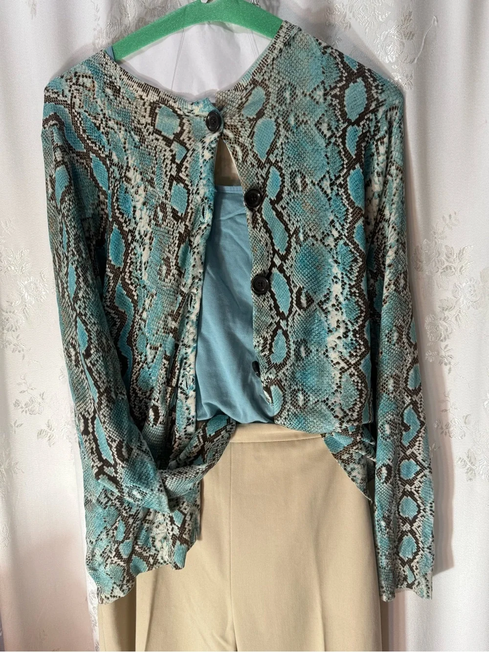 Michael Kors Turquoise Snake-Print Cardigan